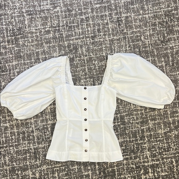 Ganni White Puff Sleeve Square Neck Blouse - Picture 1 of 5